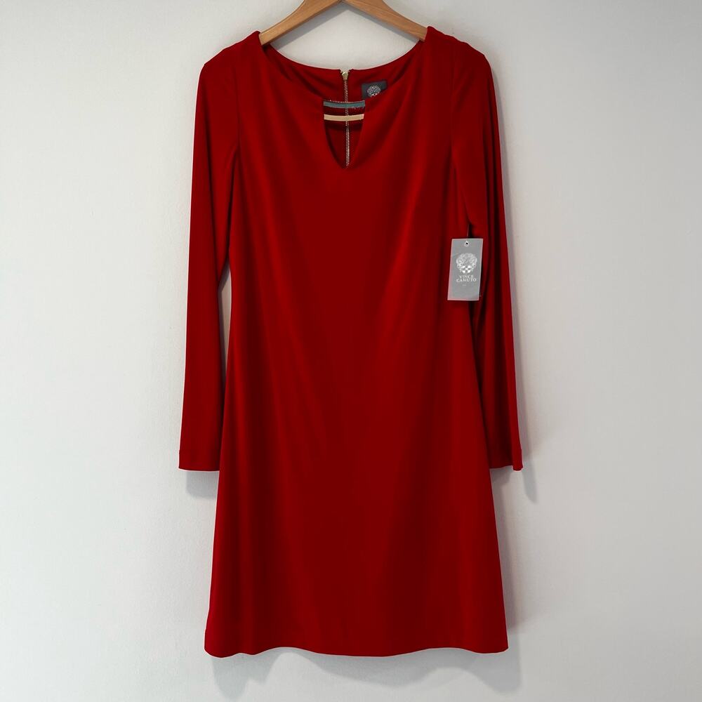 NWT Vince Camuto Long Sleeve Shift Dress Red Gold Hardware Size 4